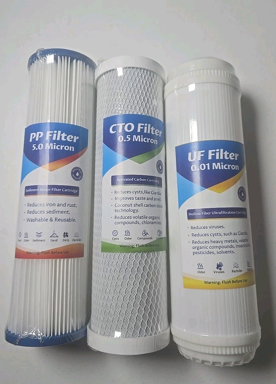 RV Water Filter Replacement Cartridge 0.01 Micron, 3 Pack Universal Fit