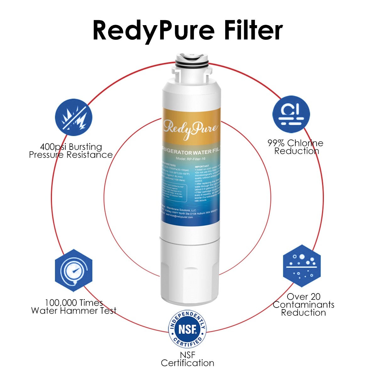 1-6 Pack Replacement Fit for Samsung RS25J500DSG Refrigerator Ice & Water Filter