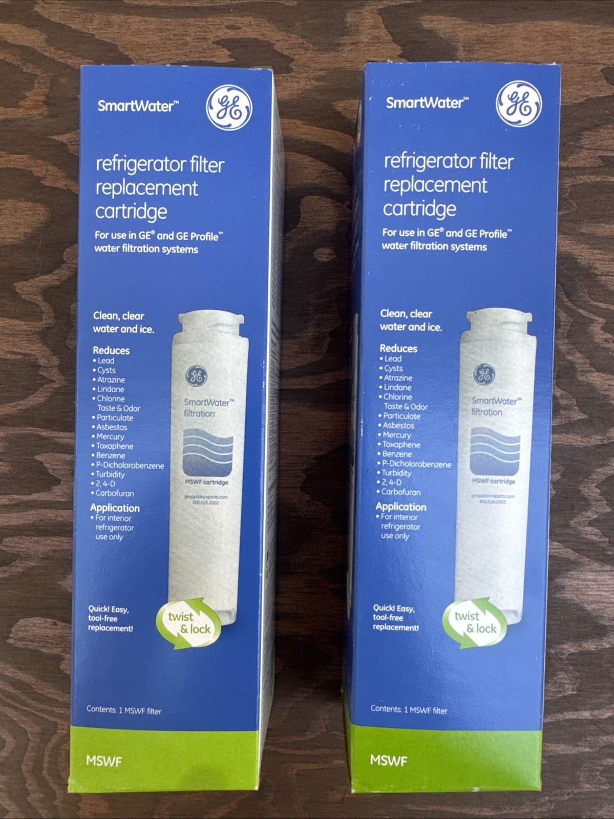 GE MSWF refrigerator water filter replacement SmartWater Filter new – 2 PACK