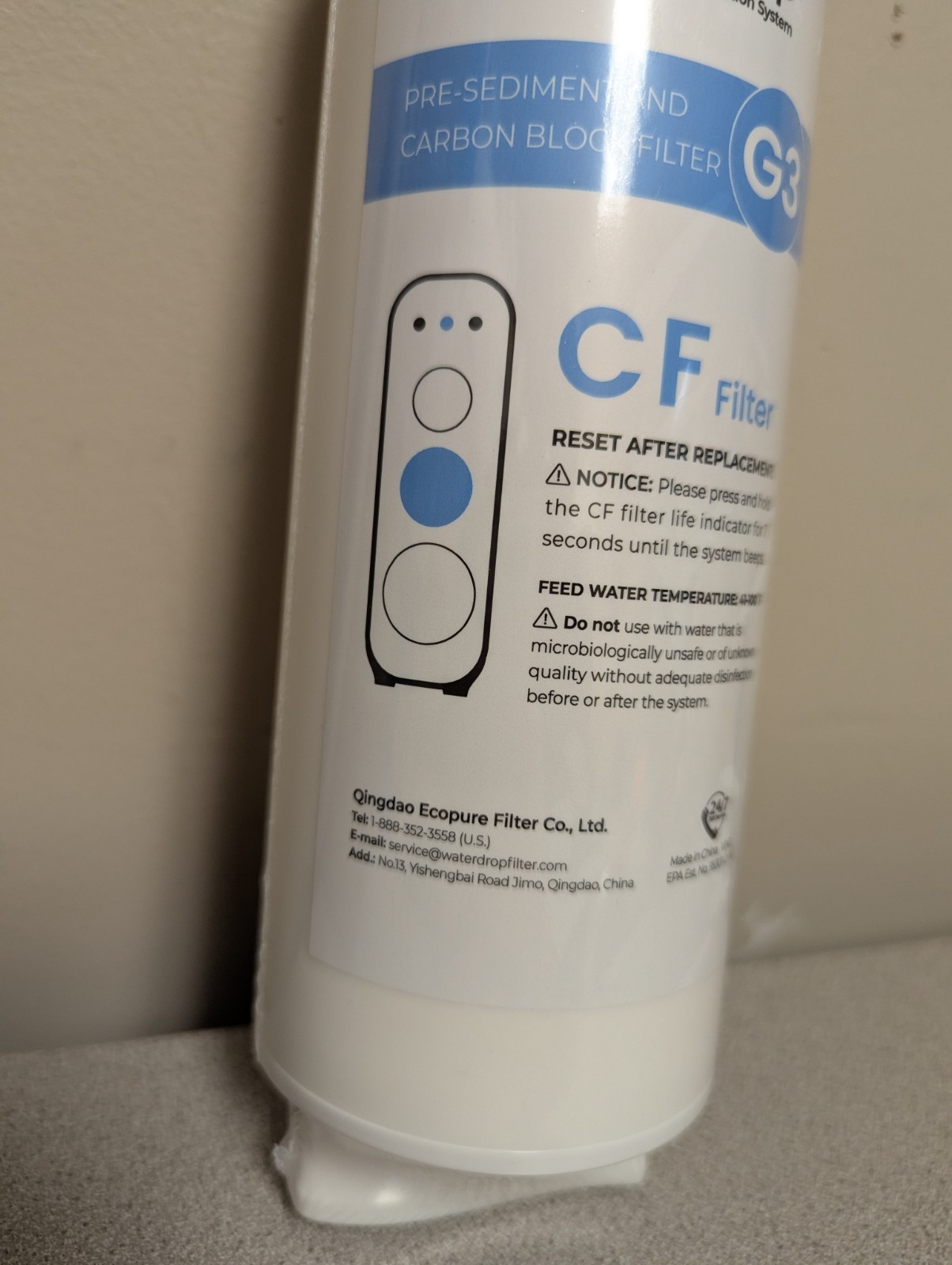 Waterdrop G3 Reverse Osmosis System CF Replacement Water Filter Cartridge