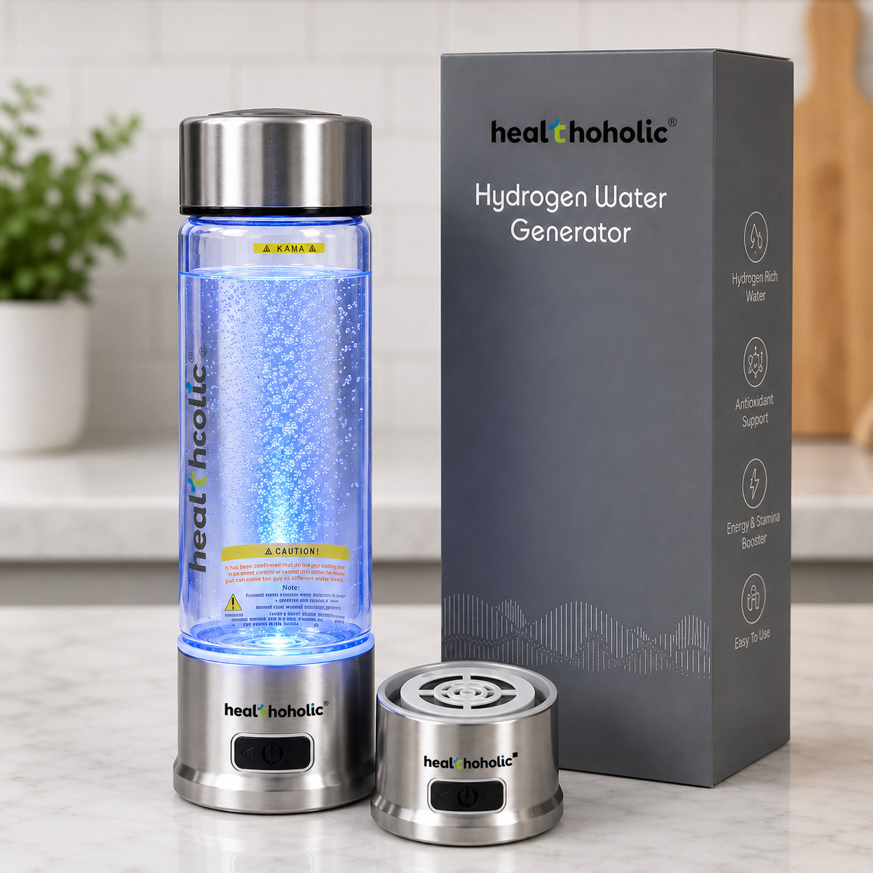 Hydrogen Water 450ML Rich Alkaline Portable Glass Bottle Generator Ionizer Max