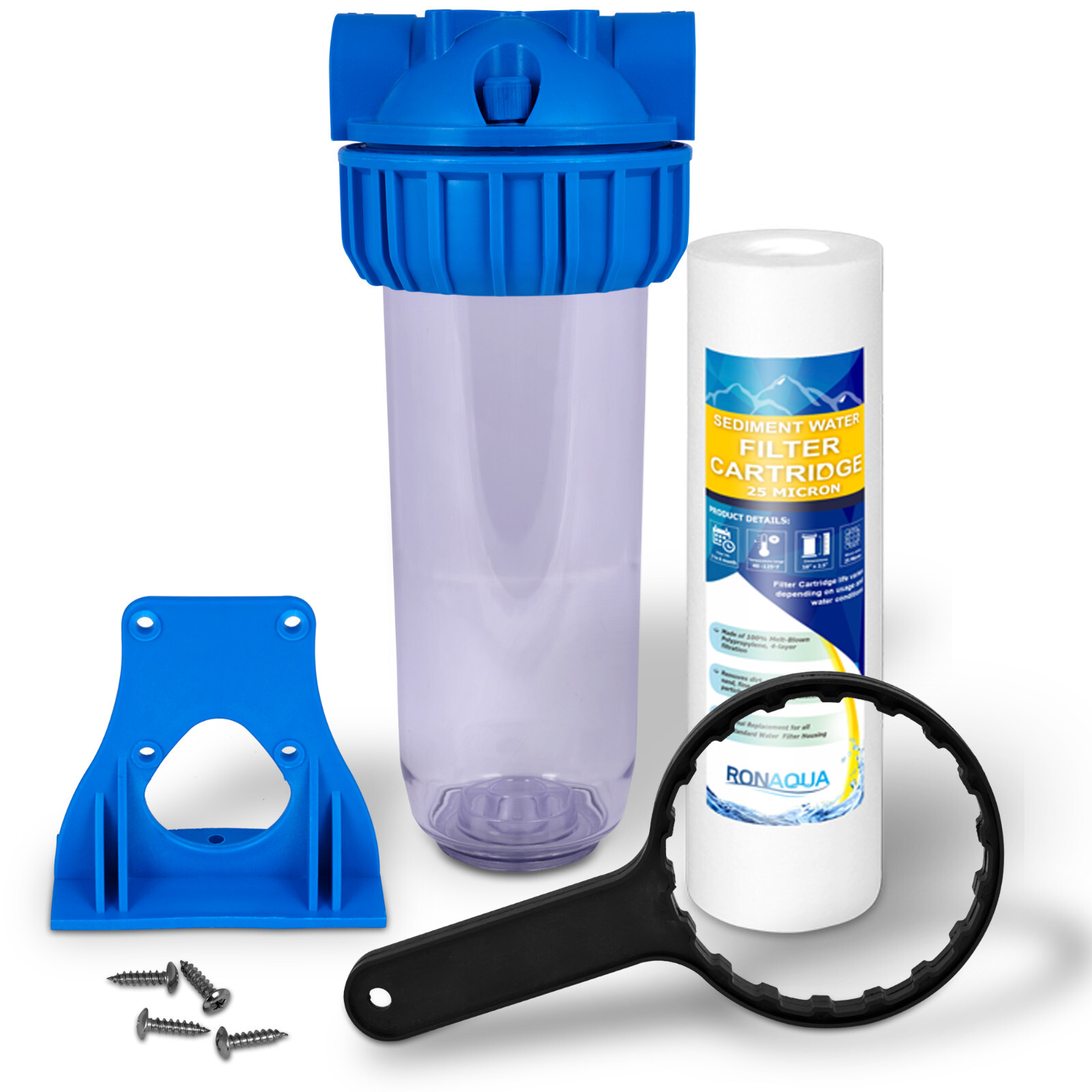 10″ Clear Standard Whole House Water Filter System 25 Micron Sediment Filter