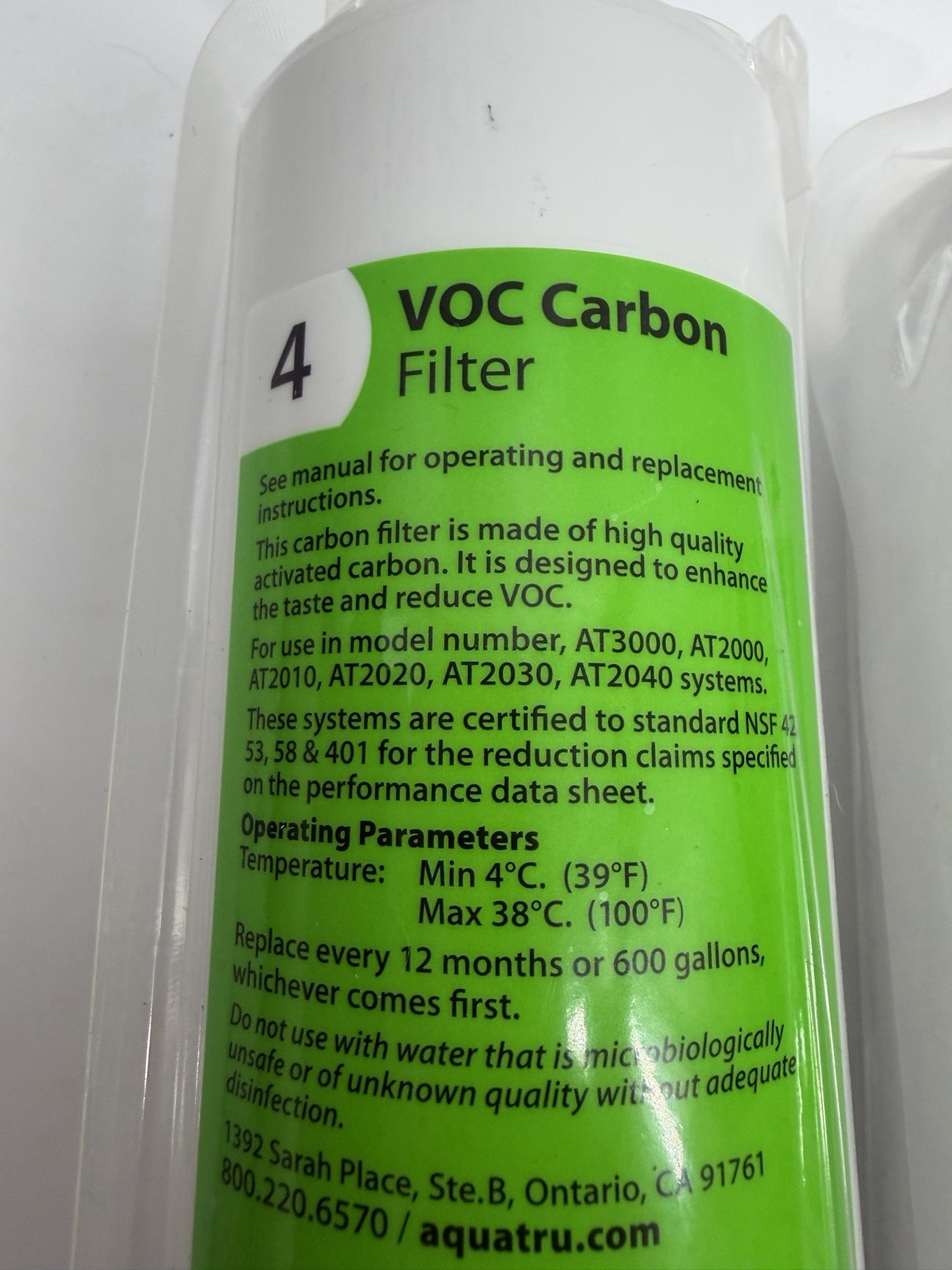 AquaTru VOC Carbon Filter Stage 4 Filter # AT2003 New Sealed In Box (Lot Of 2)