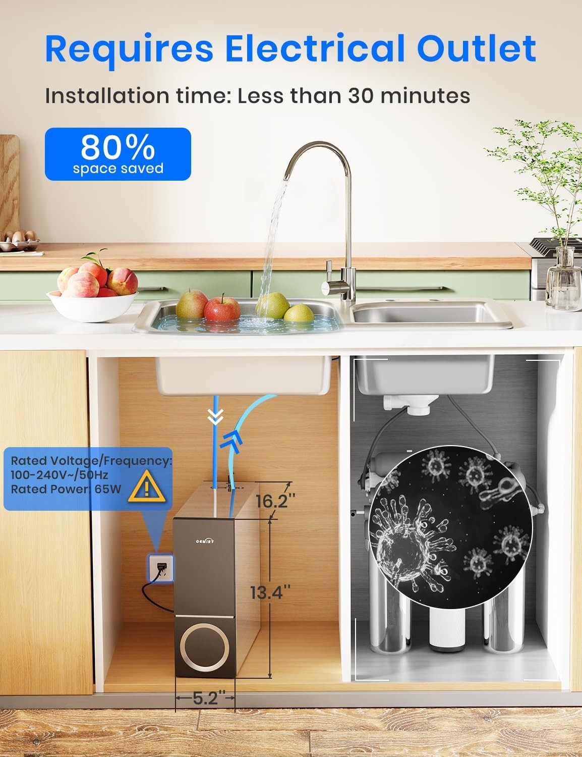 OEMIRY 600 GPD Tankless Reverse Osmosis 7-Stage Under-Sink Water Filter