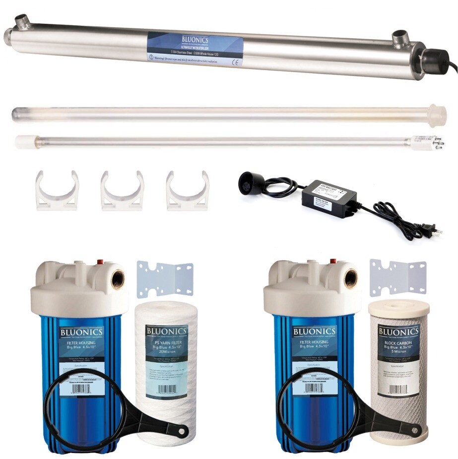 Sediment & Carbon Well Water Filter 4.5X10″Purifier 12 GPM 55W Ultraviolet Light