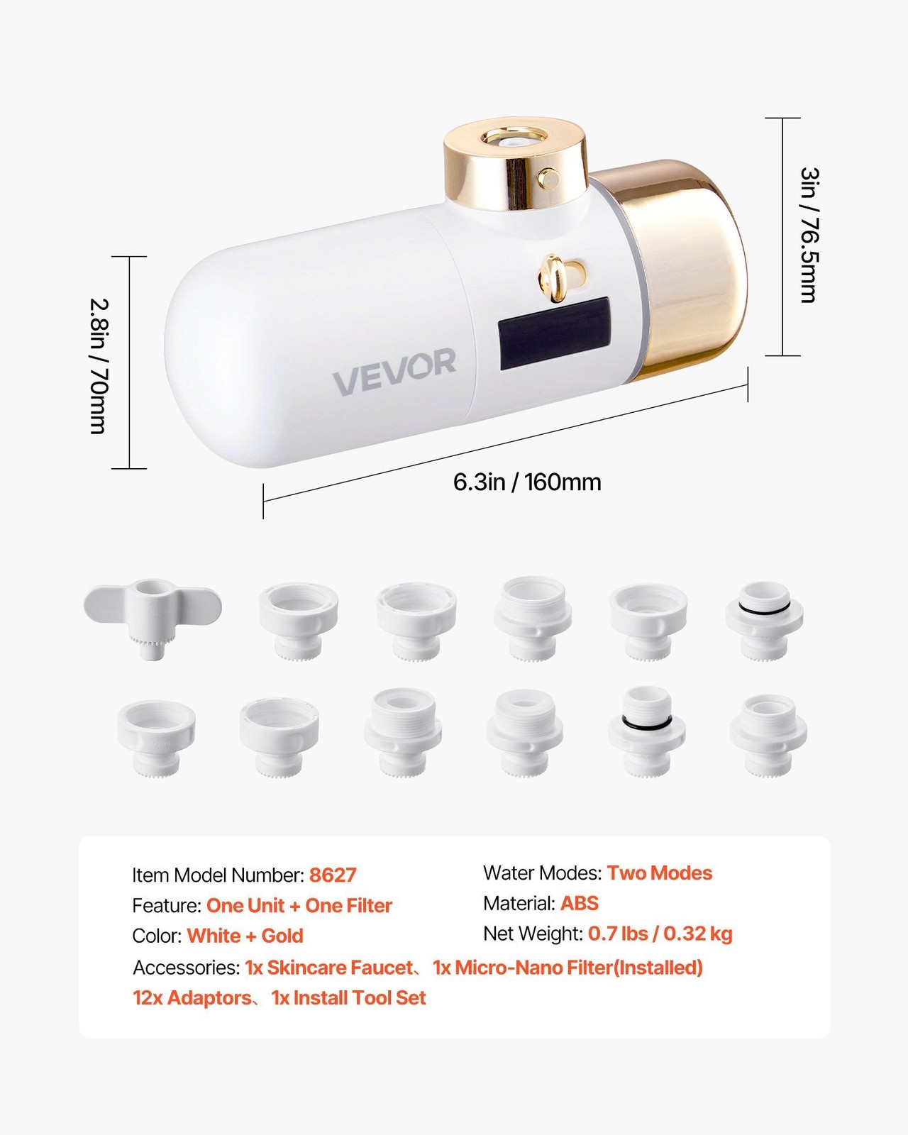 Bathroom Sink Water Filter – White+Gold Faucet Purifier for Skincare & Beauty