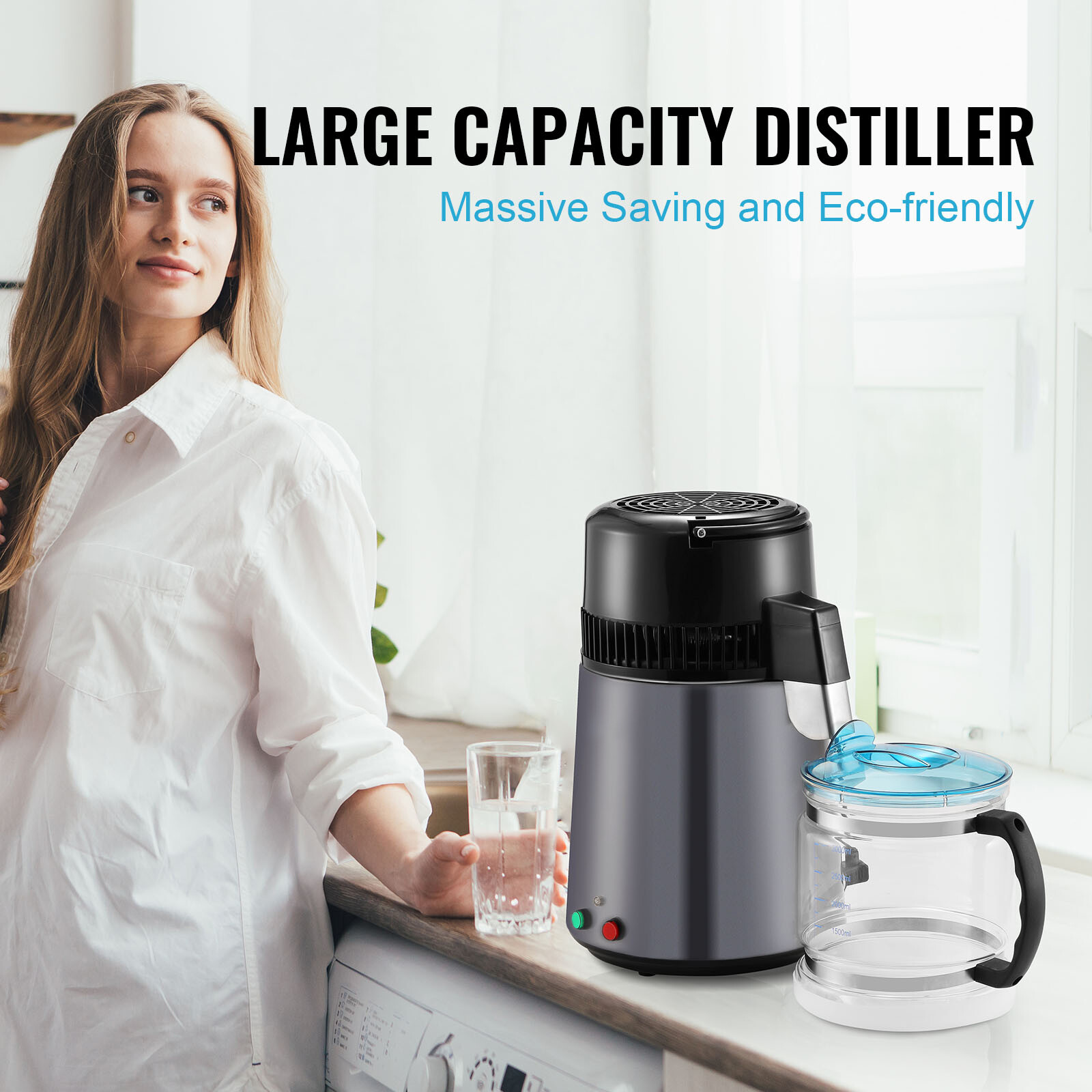 VEVOR Water Distiller 4L Water Purifier Countertop Stainless Steel Interior 750W