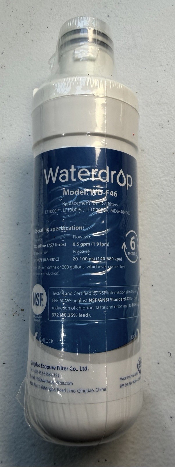 2 Waterdrop WD-F46 Refrigerator Water Filter New