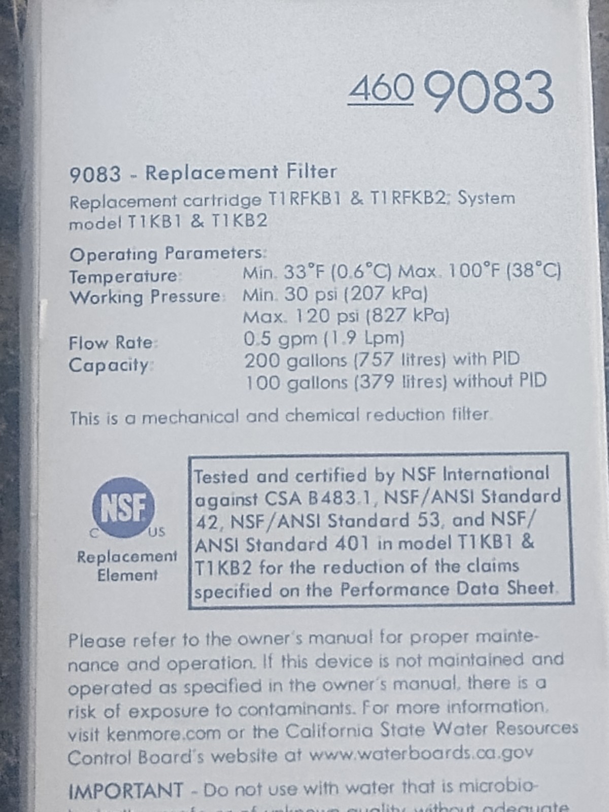 Genuine OEM Lot 2 Kenmore 4609083 Replacement Refrigerator Water Filters 9083