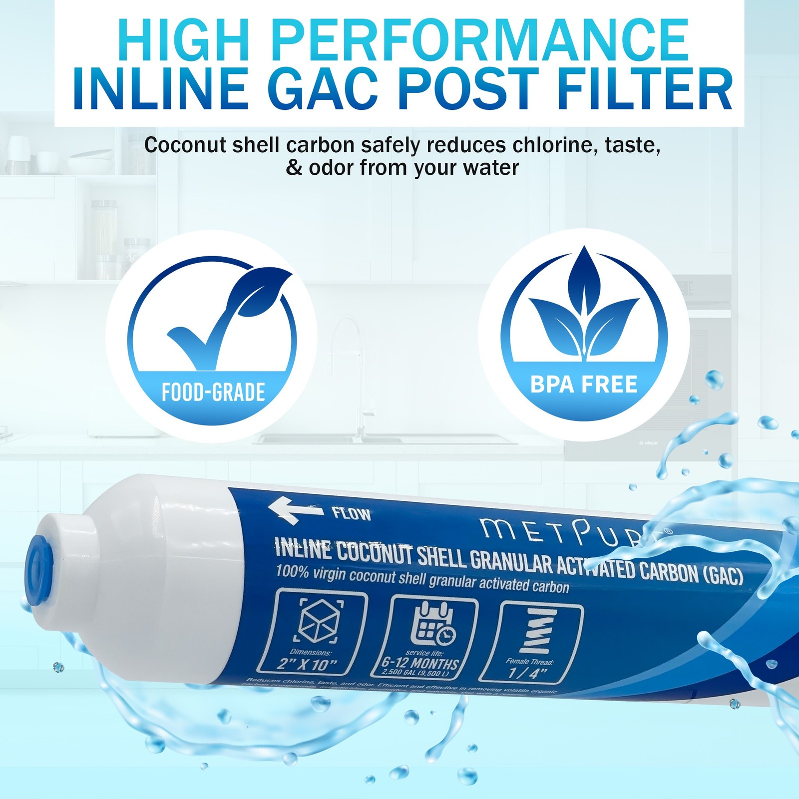 1-25 Pack 2″ x 10″ Carbon Post GAC Inline Water Filter, 1/4″ FIP